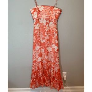Anthropologie Deletta coral 100% silk maxi dress S 12